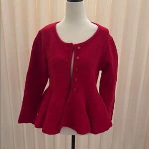 Red Button-Up Peplum Cardigan
